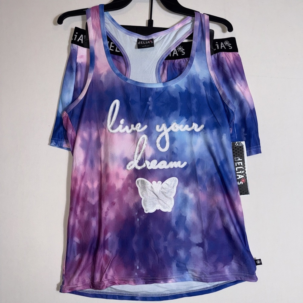 Delia's Women's Tie-Dye Pajama Set Live Your Dream Large Sleepwear NWT Top Short